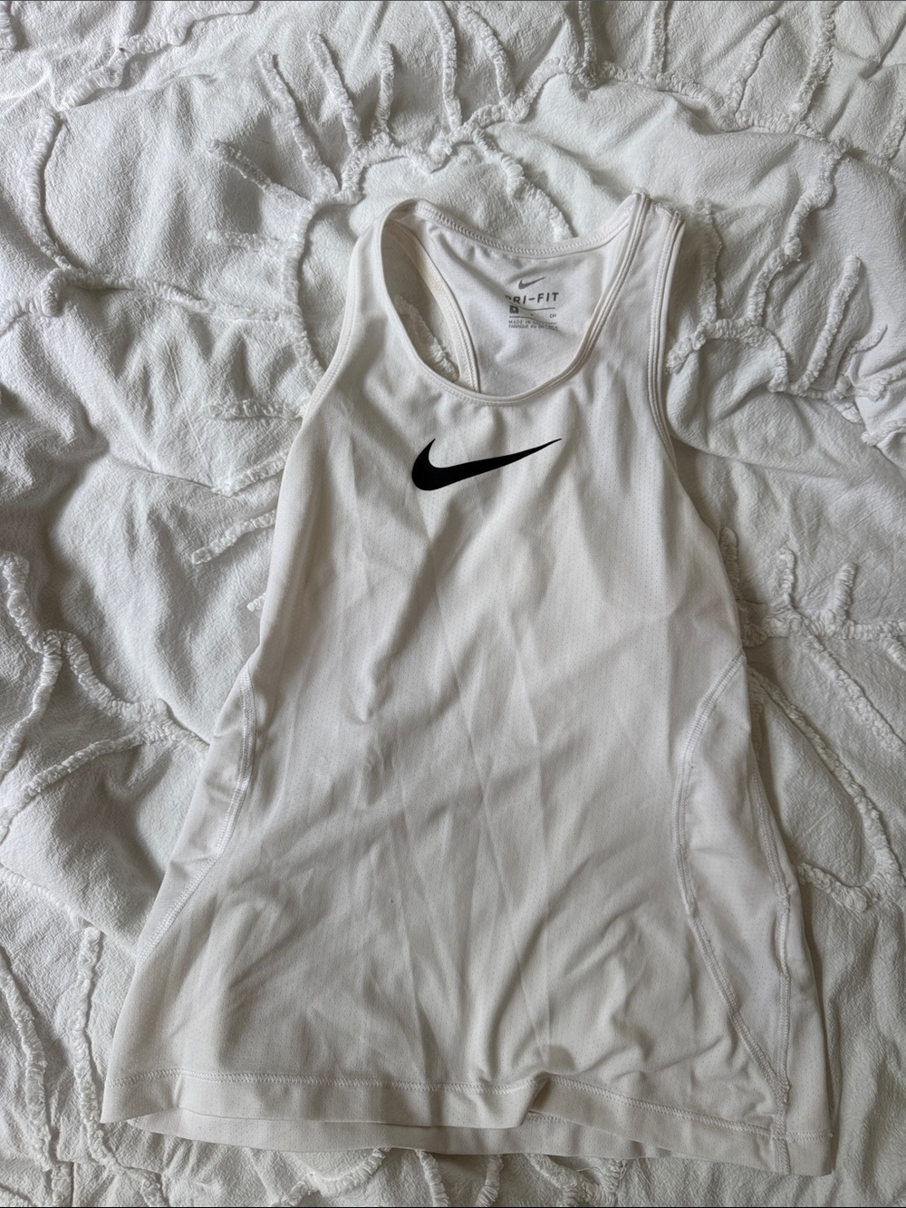 Nike White Racerback Dri-FIT Tank with Black Swoosh
